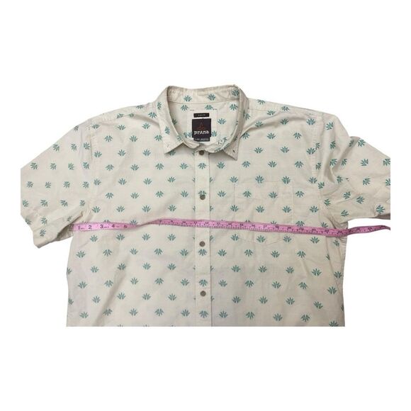 Prana Shirt Slim Fit Beige Organic Cotton Button Down Size XL Short Sleeve - Picture 2 of 8